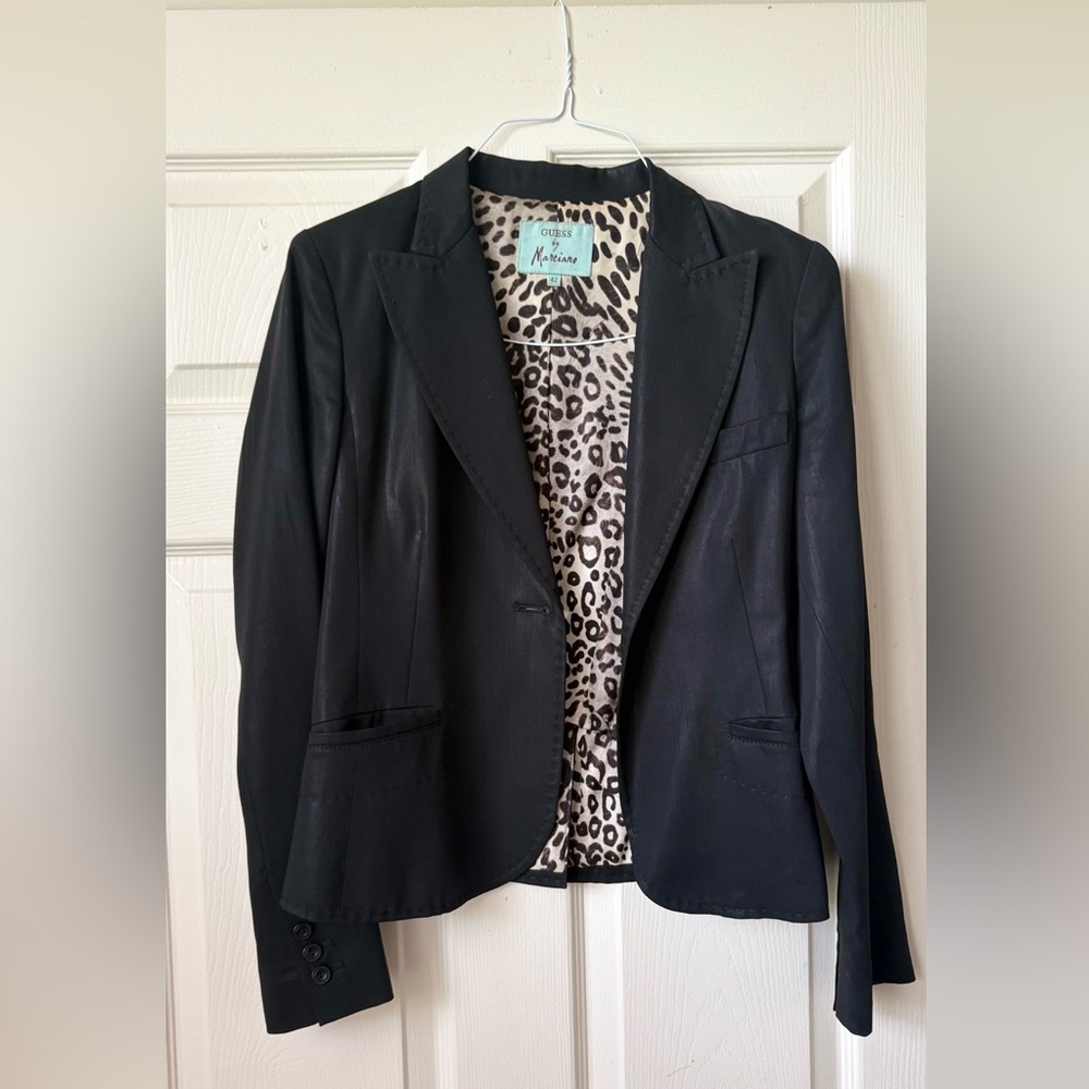 GUESS Black Women's Blazer with Leopard-Print Lining